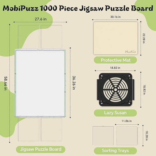 1000 Pieces Puzzle Board 3-in-1 Double-Sided & Rotating & Tilting, Plastic Puzzle Table with Sorting Boxes and PVC Cover, Portable Lazy Susan Jigsaw Puzzle Board for Adults, Gray Green