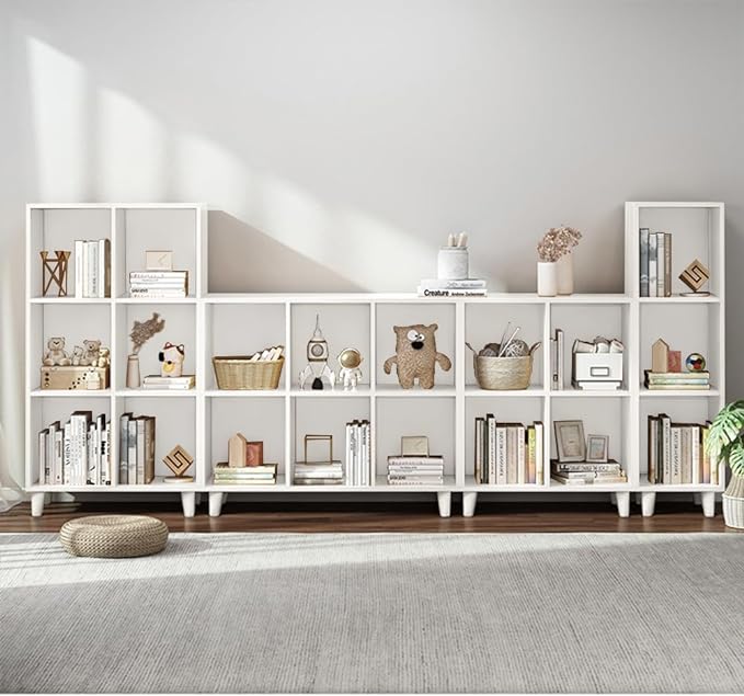 IOTXY Open Cube Low Bookcase - 2-Tier Freestanding Storage Display Cabinet Organizer with Legs for Home Office, 6-Cubes Open Shelf Short Bookshelf, White