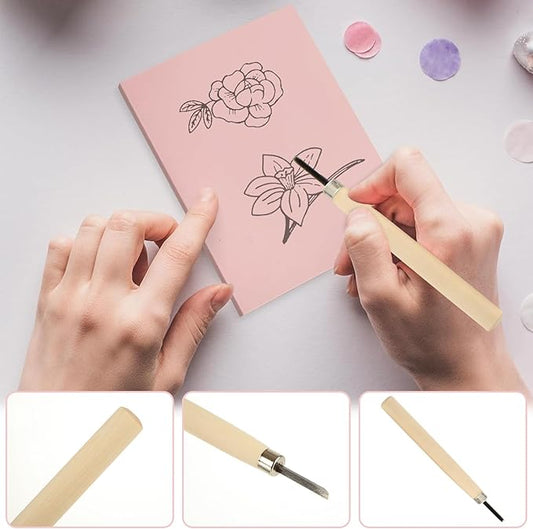 10 Pack Rubber Stamp Making Kit - Block Printing Kit,Linoleum Carving Tools with 8 Type Blades, 8 Pcs Pink Rubber Carving Block and Rubber Brayer Roller