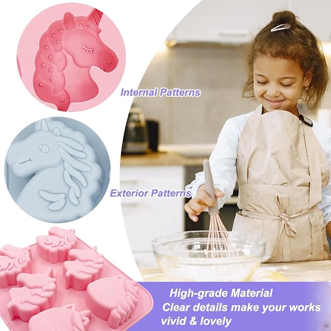 2 Pack Unicorn Silicone Molds 6 Cavity 3D Unicorn Themed Baking Mould Tray - Image 8