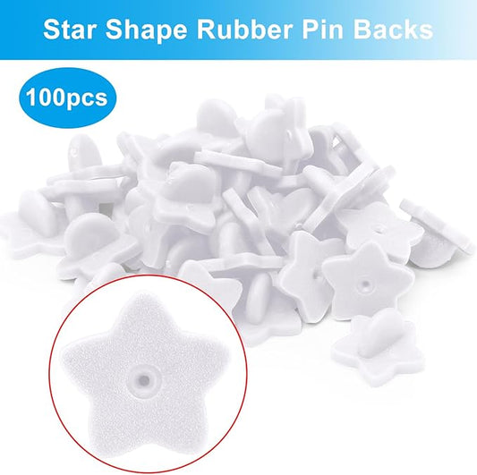 100 Pack Star Shape Rubber Pin Backs, Lapel Pin Backing Locking Pin Keepers, Brooch Holder for Uniform Badge Hat Tie(White)