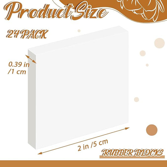 Frienda 24 Pcs 2" X 2" Rubber Carving Blocks Linoleum Blocks for Printmaking, Stamp Making, DIY Crafting, Scrapbook, Painting, Soft and Easy to Carve (White)