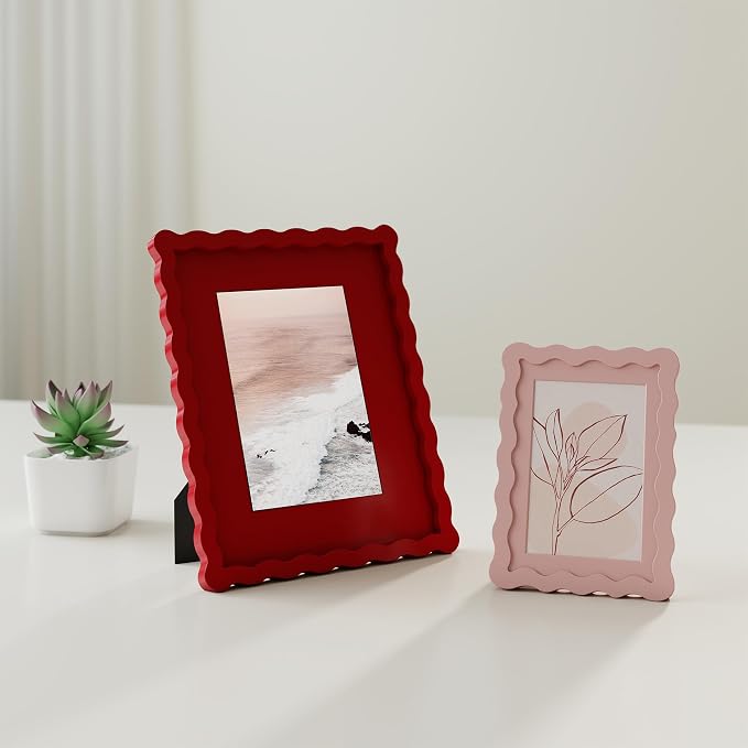 4x4 Picture Frame with Mat for 3x3, Wavy Edge Wooden Real Glass Photo Frame for - Image 7