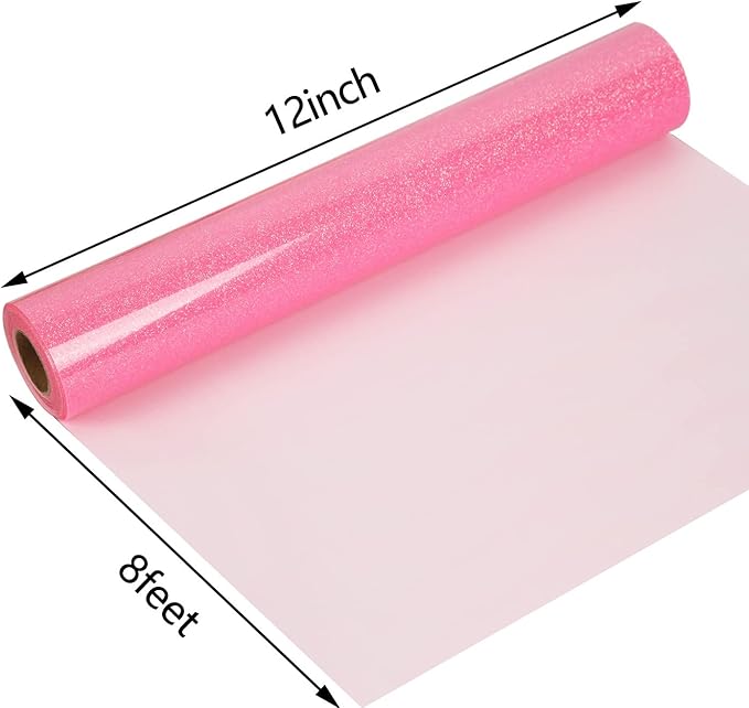 guangyintong Glow Glitter Pink Heat Transfer Vinyl HTV Rolls, 12" x 8ft Iron on Vinyl for T-Shirts, Glitter HTV Vinyl for All Cutter Machines Easy to Cut & Weed for DIY Design