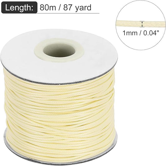 MECCANIXITY Waxed Cord 1mm Waxed Thread 87 Yard Wax String Leather Cord for Bracelet Making, Necklaces, Beading, Jewelry Making and DIY Crafts(Beige)