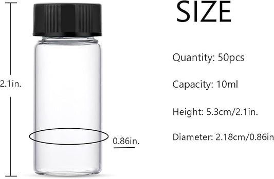 10ml Clear Small Glass Vials 50pcs with Screw Caps(50pcs)