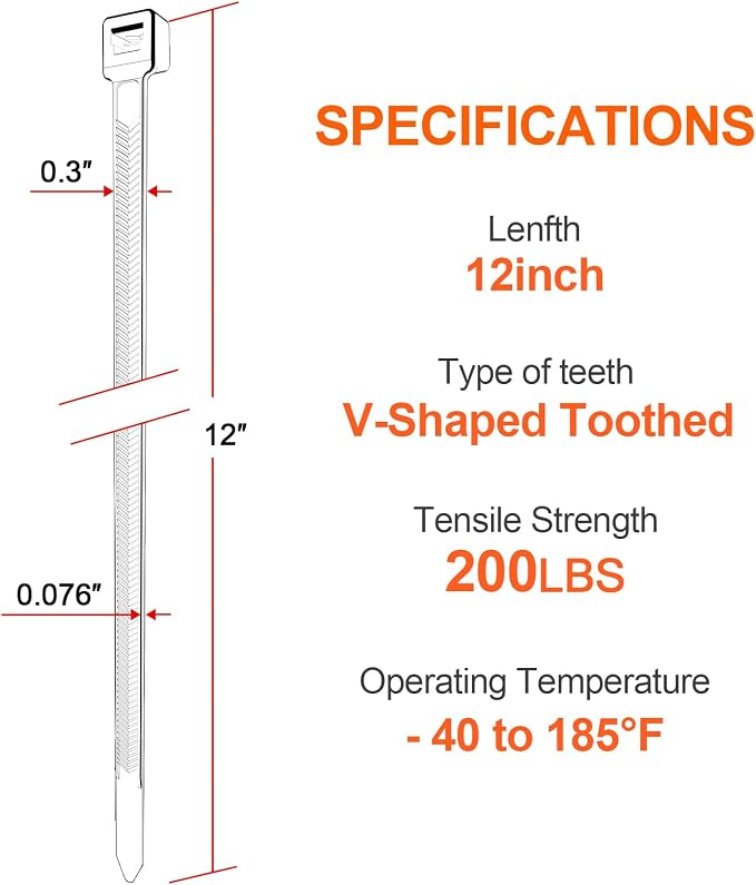 Zip Ties Heavy Duty 12 inch,V-Shaped Toothed Double Sided - Image 8