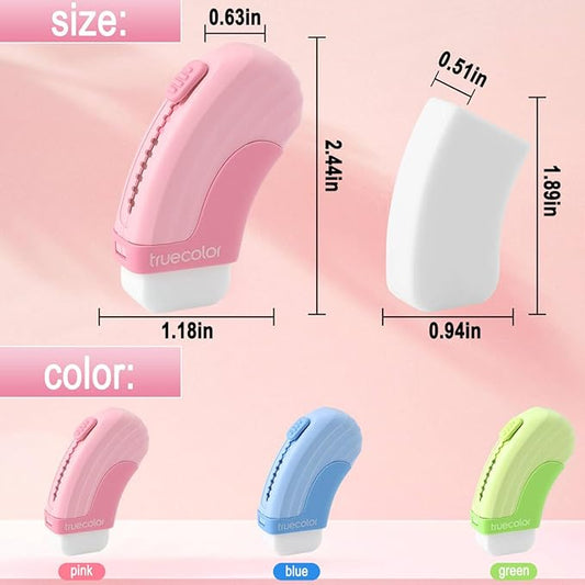 12Pack Sliding Retractable Eraser 3Pcs Large Push up Mechanical Eraser with 9Pcs Erasers Refills Cute Art Drawing Pencil Erasers for Home Office Supplies Funny Stationery Gifts for Boys Girls