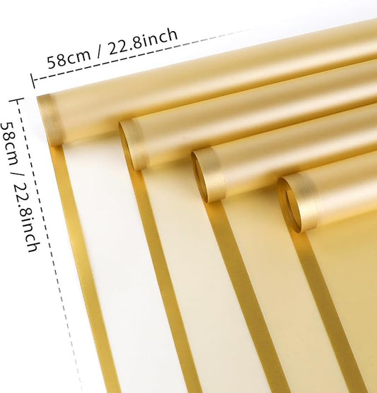 FUHITIM 20 Sheets Flower Wrapping Paper - Waterproof Floral Bouquet Packaging Paper for DIY Crafts,Florist Supplies Packaging Paper for Wedding Birthday Gift (Translucent Gold)