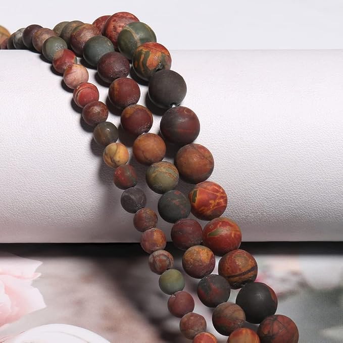 48pcs Natural Matte Picasso Jasper Gemstone Beads,8mm Frosted Round Loose Stone - Image 7