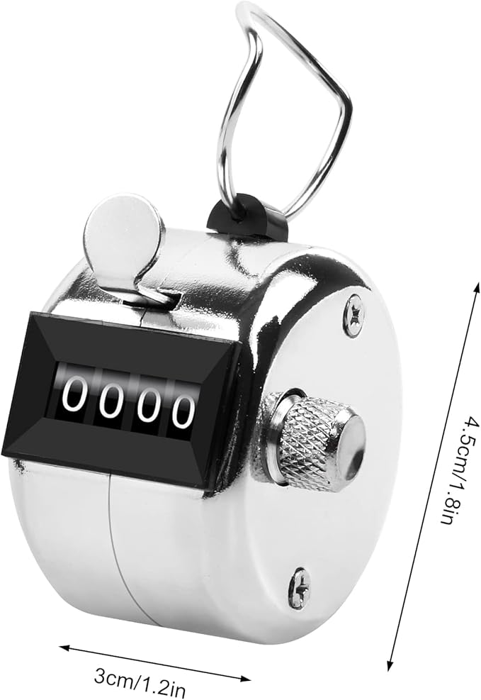 2 Pack Metal Hand Counter Four-Digit Counter with Nylon Lanyard Silver Counter Click Counter Handheld Click Counter Digital Counting