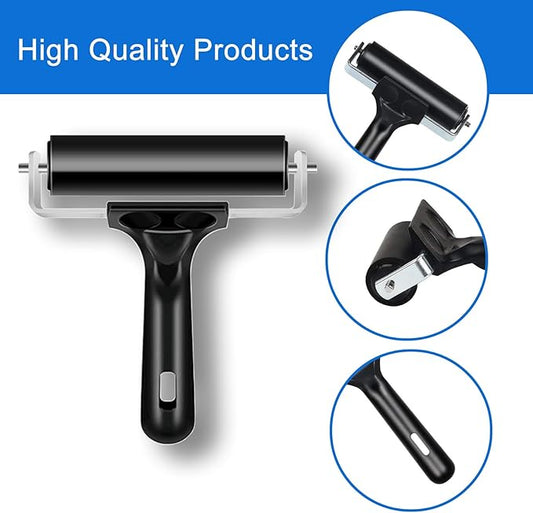 2 Pack Brayer Roller,Professional Rubber rolles ,Handle Comfortable ,for Crafting,Printmaking, Ink, Gluing and Stamping Tools (4+2.4inch)Black