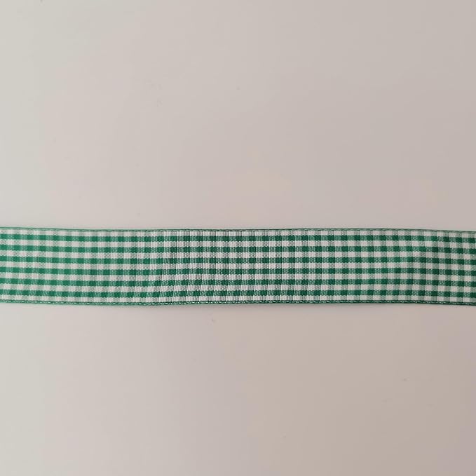 Green and White Woven Edge Plaid Ribbon 100% Polyester Gingham Ribbon 25 Yards Each Roll (1",Green)