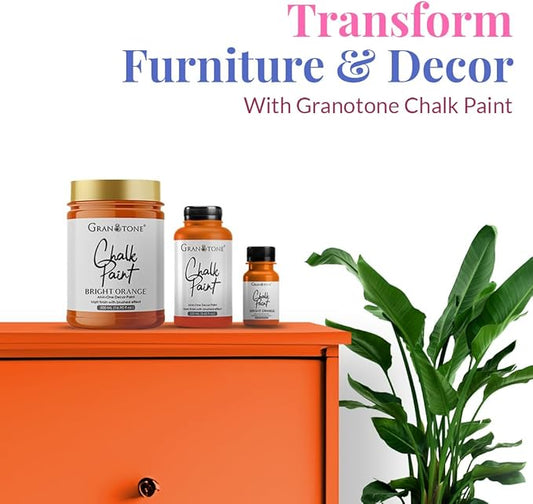 GRANOTONE Chalk Paint for Furniture | Matt-Finish Water-Based Acrylic Paint for Wood, Walls, Metal, Glass, Paper, Fabric Canvas | Maximum Coverage Chalk Paint for Kids & Adults, 250 Ml (BRIGHT ORANGE)