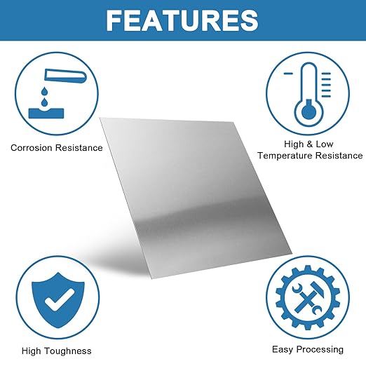 2Pcs 304 Stainless Steel Sheets Metal 8" x 8" x 1/32" Inch 304 Stainless Steel Plates 20 Gauge(0.8MM) Stainless Steel Shim Stock Plates Metal Sheets for Crafting, Stovetop, Snow Frosted Surface