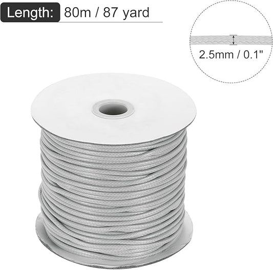 MECCANIXITY Waxed Cord 2.5mm Waxed Polyester Cord 87 Yard Wax String for Bracelet Making, Necklaces, Beading, Jewelry Making and DIY Crafts(Light Gray)