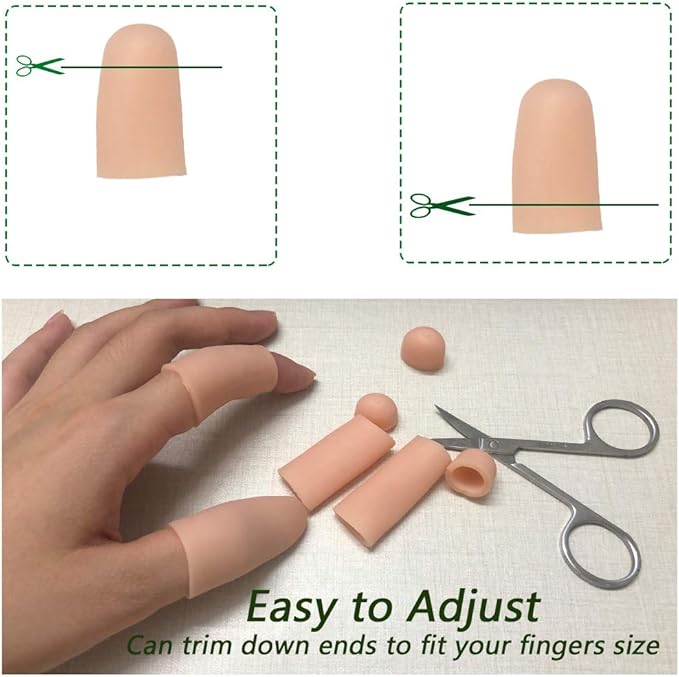 Gel Finger Protectors Finger Caps Silicone Fingertips Protection - Finger Cots Great for Trigger Finger, Finger Arthritis, Finger Cracking and Other Finger Pain Relief(Nude, Medium)