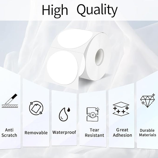2 Inch White Round Thermal Labels Sticker, Waterproof Circle Direct Thermal Labels, Removable Multi-Purpose Self-Adhesive Sticker Label for DIY Logo Design- 300 Sheet/Roll