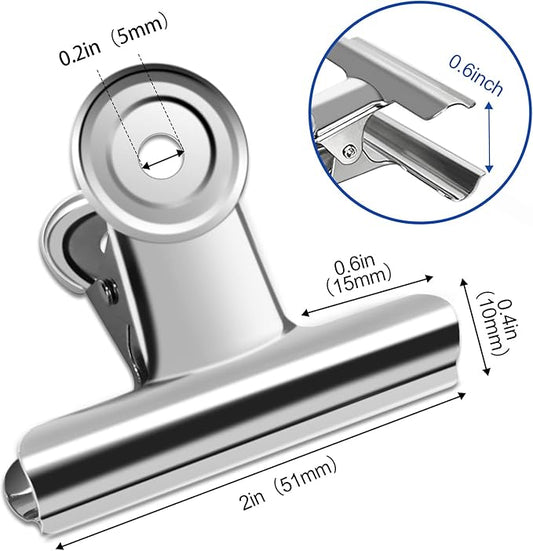 20 Pack Large Metal Hinge Clips 2 Inches Bull Hinge Paper Clips for Crafts, Photo, Drawing, Food Bags at Home, Office, School, Shop - Silver, 51mm