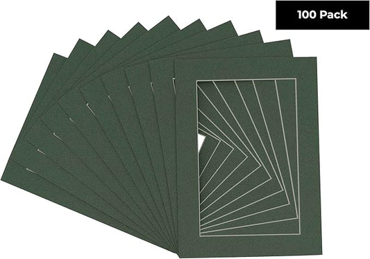 11x14 Mat for 8.5x11 Photo - Precut Hunter Green Picture Matboard for Frames Measuring 11 x 14 Inches - Bevel Cut Matte to Display Art Measuring 8.5 x 11 Inches - Acid Free Pack of 100 MATS