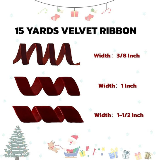 15 Yards Velvet Ribbon 1-1/2 Inch Single Face Red Velvet Ribbon Spool Prefect for Wedding, Ribbons for Gift Wrapping, Christmas Tree Ornaments Wreath Hair Bows, Ribbons for Crafts