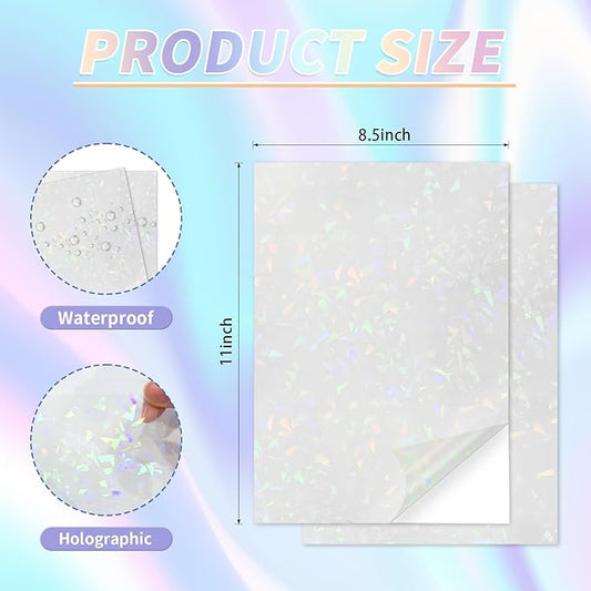 20 Sheets Holographic Sticker Paper,8.5x11 Inch Clear Printable Vinyl Sticker Papers,Self-Adhesive Waterproof for Inkjet/Laser Printer(Clear Glass)