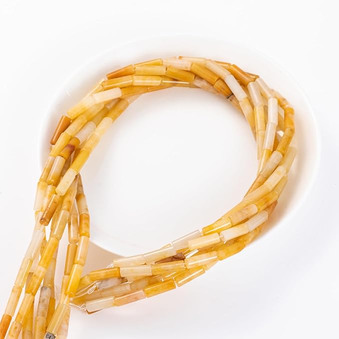 Natural Yellow Jade Cylinder Tube Beads 4x13mm 38cm/str Loose Semi Gemstone Stone Beads for Making Bracelets Necklace Earrings