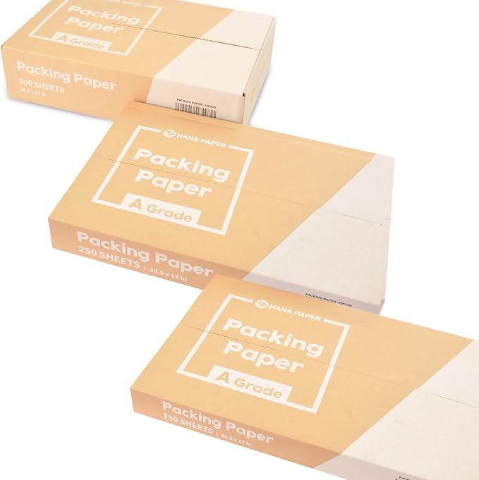 HANA PAPER 30.5" x 17" Large Size (150 sheets, 5.5lb) Packing Paper Sheets for Moving, A grade of Newsprint paper for wrapping, storage, shipping. Box packaged. Ideal for wrap dish, glassware.
