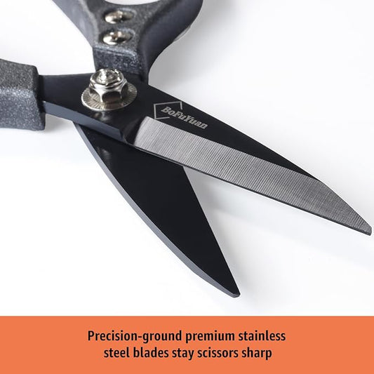 Heavy Duty All Purpose Scissors, Stainless Steel Blades, Frosted Gray Comfort Grip Handle, 8.5 Inch Professional Multipurpose Utility Sharp Shears for Kitchen, Garden, Office, Craft, Sewing