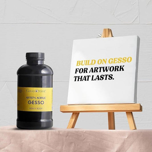 GRANOTONE Acrylic Gesso Water Base | Matte Finish | Interior/Exterior Use | Long Lasting For Acrylic Painting | Non-Toxic Universal Gesso Finish Primer, Black