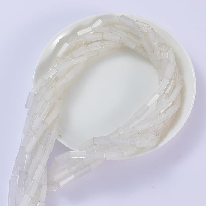 Natural White Crystal Rectangle Tube Beads 4x13mm 38cm/str Loose Semi Gemstone Stone Beads for Making Bracelets Necklace Earrings