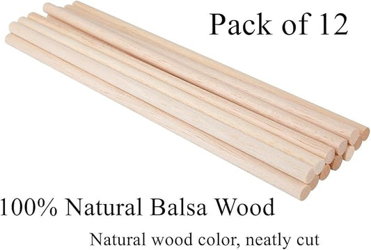 1/2 x 12 Inch Round Wood Dowel Rods Wood Sticks Wooden Dowel Rods Unfinished Wood Balsa Wood Sticks for Crafts and DIY Projects, 12 PCS
