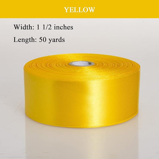 1 1/2 Inch Yellow Solid Satin Ribbon, 50 Yards Craft Fabric Ribbon for Gift Wrapping Floral Bouquets Wedding Party Decoration