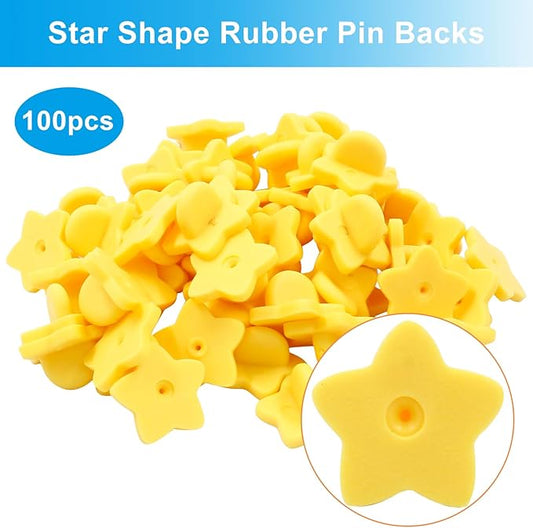 100 Pack Star Shape Rubber Pin Backs, Lapel Pin Backing Locking Pin Keepers, Brooch Holder for Uniform Badge Hat Tie(Yellow)