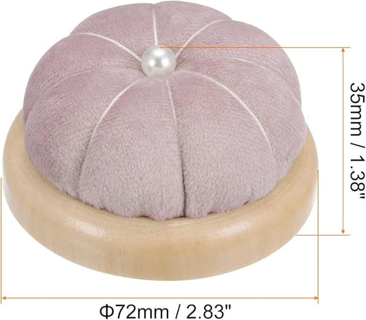 HARFINGTON Wooden Base Pin Cushion Japanese Style Cute Needle Holder Pincushions Round for Sewing Quilting Needlework DIY Crafts, Pink
