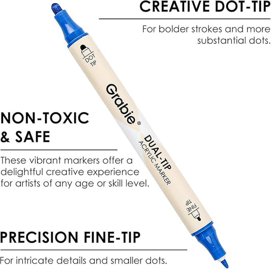 Grabie 36 Dual Tip Acrylic Paint Markers, Acrylic Paint Pens, Fabric Markers for Fabric, Canvas, Rock, Glass, Wood, Paper, DIY, Canvas DIY Art Supplies Kit, Set of 36