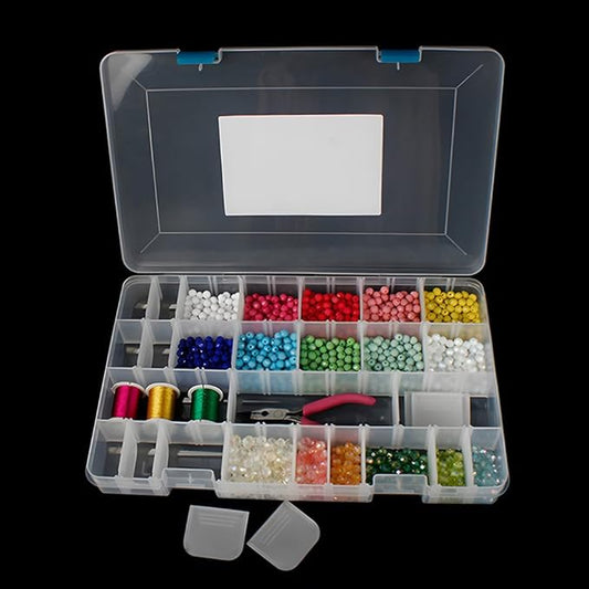 24 Grids Clear Plastic Organizer Box with Adjustable Dividers, Large Bead Storage Box, Craft Storage Container for Art DIY, Crafts Jewelry, Rock Collection, Fishing Tackles, 1 Pack