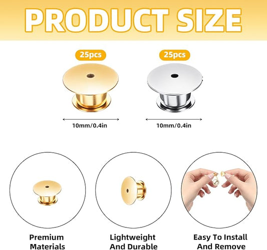 Locking Pin Backs - Enamel Brooch Locks Buckle 50pcs Badge Lapel Button Back Lock for DIY Crafts(Gold and Silver)
