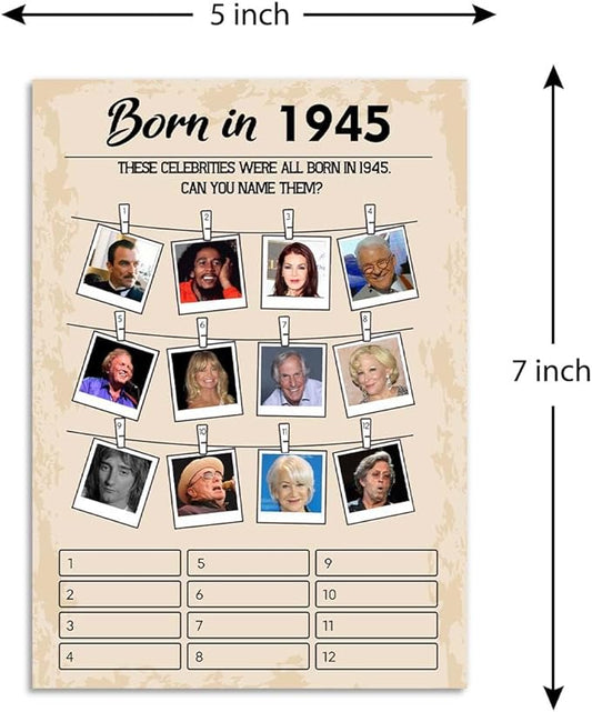 QUPT 80th Birthday Party Games, Born in 1945 Games, Birthday Party Supplies for Adults, Fun 1945s Party Game, Happy 80th Birthday Game, Pack of 30 Cards,