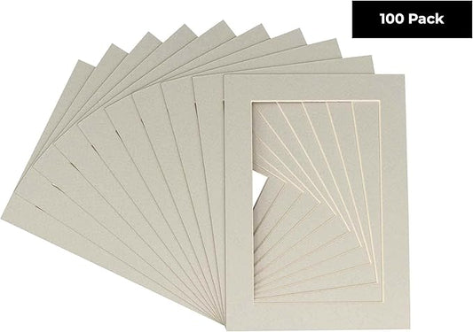 11x14 Mat for 8.5x11 Photo - Precut Grey Picture Matboard for Frames 11 x 14 Inches - Bevel Cut to Display Art 8.5 x 11 Inches - Acid Free Pack of 100 MATS with Backing Boards & Clear Bags