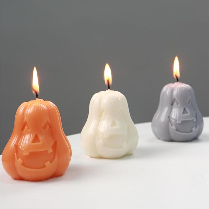 2 Pcs Halloween Candle Silicone Molds, DIY 3D Evil Pumpkin Candle Making Wax Mould Gypsum Ornament Resin Soap Chocolate Mold Home Decor