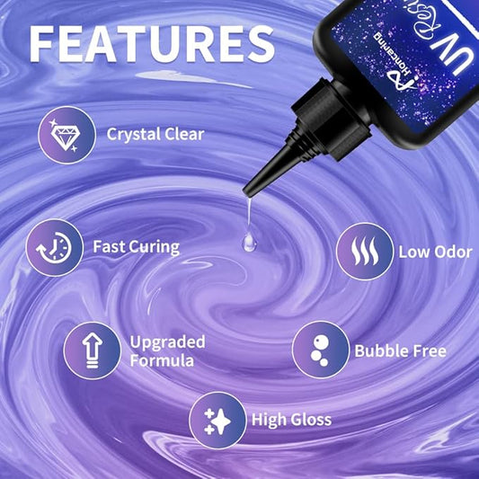 UV Resin 400g, Hard Type Clear Beginner-Friendly Kit, Upgraded Formula & Crystal Clear for Jewlery Making, 100g*4 Resin UV Kit with for Earring, Pendant, DIY