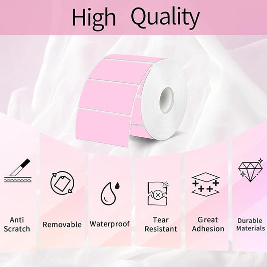 2x1 Inch Thermal Labels, Pink Thermal Printer Stickers, Waterproof Self-Adhesive Shipping Label Printer Sticker for Barcode, Name, Address, 300 Labels/Roll