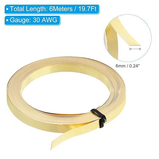 PATIKIL 19.7 Feet Brass Wire, 6mm Wide Bendable Brass Beading Wire 30 Gauge Flat Bezel for Jewelry Making DIY Sculpting Crafts