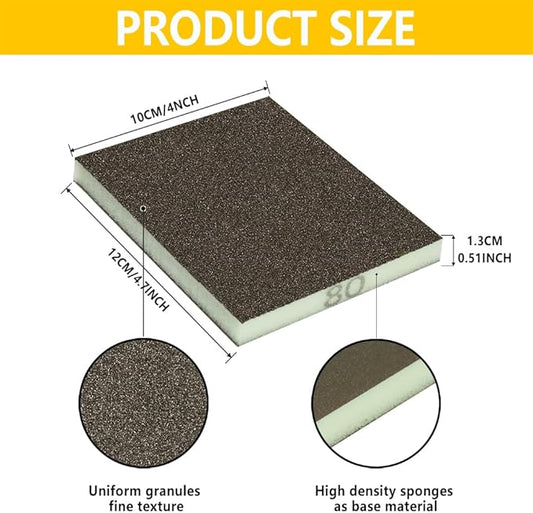 16PCS 240 Grits Sanding Sponge Fine Coarse Sanding Block, Washable and Reusable Wet Dry Sandpaper Sponge, Sander Sponges for Wood Drywall Metal Wood