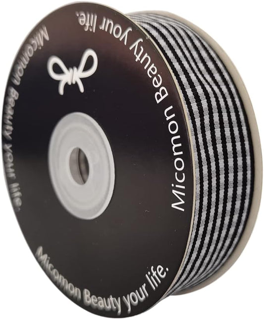 1 Inch Black and White Woven Edge Gingham Ribbon 25 Yards Each Roll 100% Polyester (1", Black)