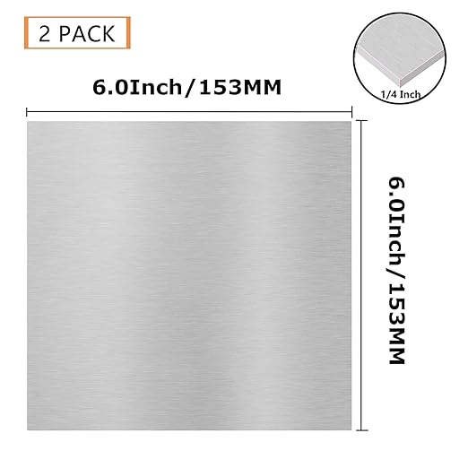 2Pack 6061 T651 Aluminum Sheet Metal 6 x 6 x 1/4 Inch Flat Plain Aluminum Plate Covered with Protective Film, Heat Treatable Rectangle 6MM Aluminum Metal Plate for Industrial, Crafting, DIY