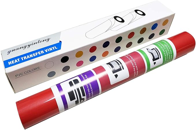 Guangyintong Heat Transfer Vinyl Red HTV Rolls, 12" x 12ft Iron on Vinyl for T-Shirts, Matte Surface HTV for All Cutter Machine Easy to Cut & Weed for Heat Vinyl DIY Design