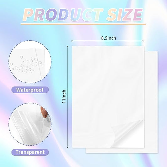 20 Sheets Holographic Sticker Paper,8.5x11 Inch Clear Printable Vinyl Sticker Papers,Self-Adhesive Waterproof for Inkjet/Laser Printer(Clear)
