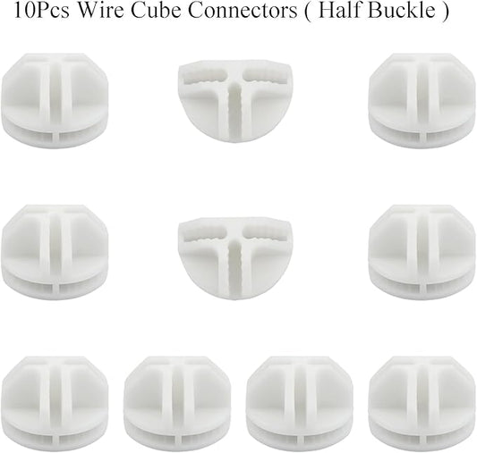 10Pcs Wire Cube Connectors, White Wire Cube Storage Connectors Half Buckle Wire Grid Cube Shelf Plastic Connectors for Wire Cube Storage Shelving Unit and Modular Closet Organizer, SATONBEYI